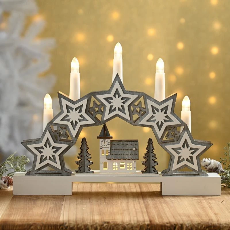 32cm Wooden Star & Village Candlebridge Light Arch 3 32cm Wooden Star & Village Candlebridge Light Arch