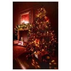 Lit Christmas Tree & Garland Scene - Fibre Optic Canvas Print - 40 X 60cm