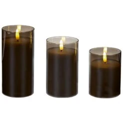 Battery LED Flickabrights Wide Glass Cup Candles With Timer -Christmas Decoration Store flickabright grey glass cup web