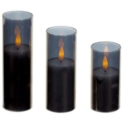 Battery LED Flickabrights Narrow Glass Cup Candles With Timer 9 Battery LED Flickabrights Narrow Glass Cup Candles With Timer -Christmas Decoration Store flickabrights narrow grey glass cup web