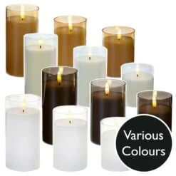Battery LED Flickabrights Wide Glass Cup Candles With Timer
