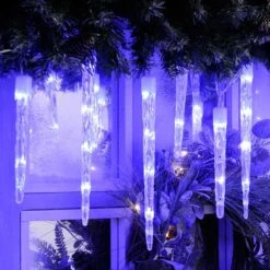 24 Colour Changing Icicle LED Lights On Clear Cable 16 24 Colour Changing Icicle LED Lights On Clear Cable -Christmas Decoration Store icicle blue white light1 web