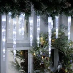 24 Colour Changing Icicle LED Lights On Clear Cable 19 24 Colour Changing Icicle LED Lights On Clear Cable -Christmas Decoration Store icicle white ww light2 web