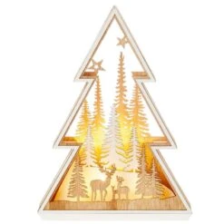 35cm LED Christmas Tree Diorama Woodland Scene -Christmas Decoration Store led wooden deer family web 1