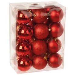8cm Multi Finish Shatterproof Christmas Baubles (Pack Of 24) 16 8cm Multi Finish Shatterproof Christmas Baubles (Pack Of 24) -Christmas Decoration Store p008006 red web