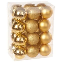 8cm Multi Finish Shatterproof Christmas Baubles (Pack Of 24) 17 8cm Multi Finish Shatterproof Christmas Baubles (Pack Of 24) -Christmas Decoration Store p008007 gold web