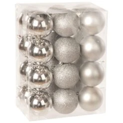8cm Multi Finish Shatterproof Christmas Baubles (Pack Of 24) 18 8cm Multi Finish Shatterproof Christmas Baubles (Pack Of 24) -Christmas Decoration Store p008009 silver web