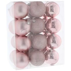 8cm Multi Finish Shatterproof Christmas Baubles (Pack Of 24) 21 8cm Multi Finish Shatterproof Christmas Baubles (Pack Of 24) -Christmas Decoration Store p035028 light pink web