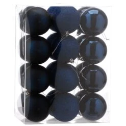 8cm Multi Finish Shatterproof Christmas Baubles (Pack Of 24) 23 8cm Multi Finish Shatterproof Christmas Baubles (Pack Of 24) -Christmas Decoration Store p040947 dark navy web