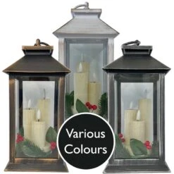 Flickering Flame 27cm Battery Lantern - 3 Assorted Colours