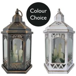 Flickering Flame 33cm Hexagonal Battery Lantern - 2 Assorted Colours