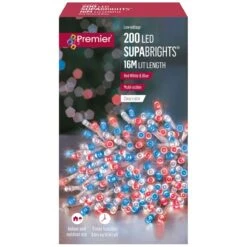 200 LED Timer Supabrights On Clear Cable -Christmas Decoration Store supabrights clear cable 200 red white blue web