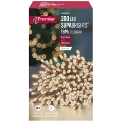 200 LED Timer Supabrights On Clear Cable -Christmas Decoration Store supabrights clear cable 200 warm white web